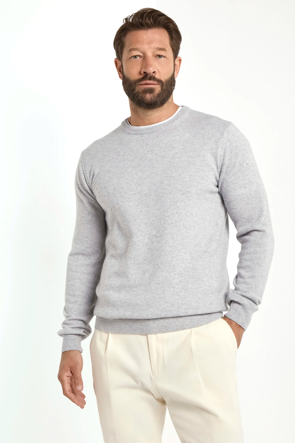 Col rond gris en cachemire - Made in Italy