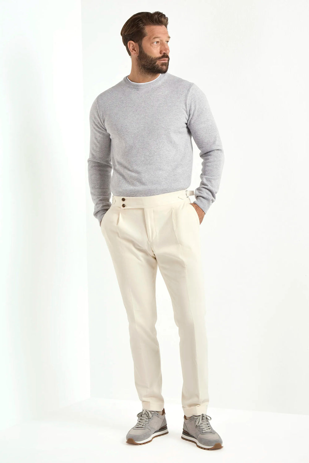 Ice grey cashmere round neck – Made in italy