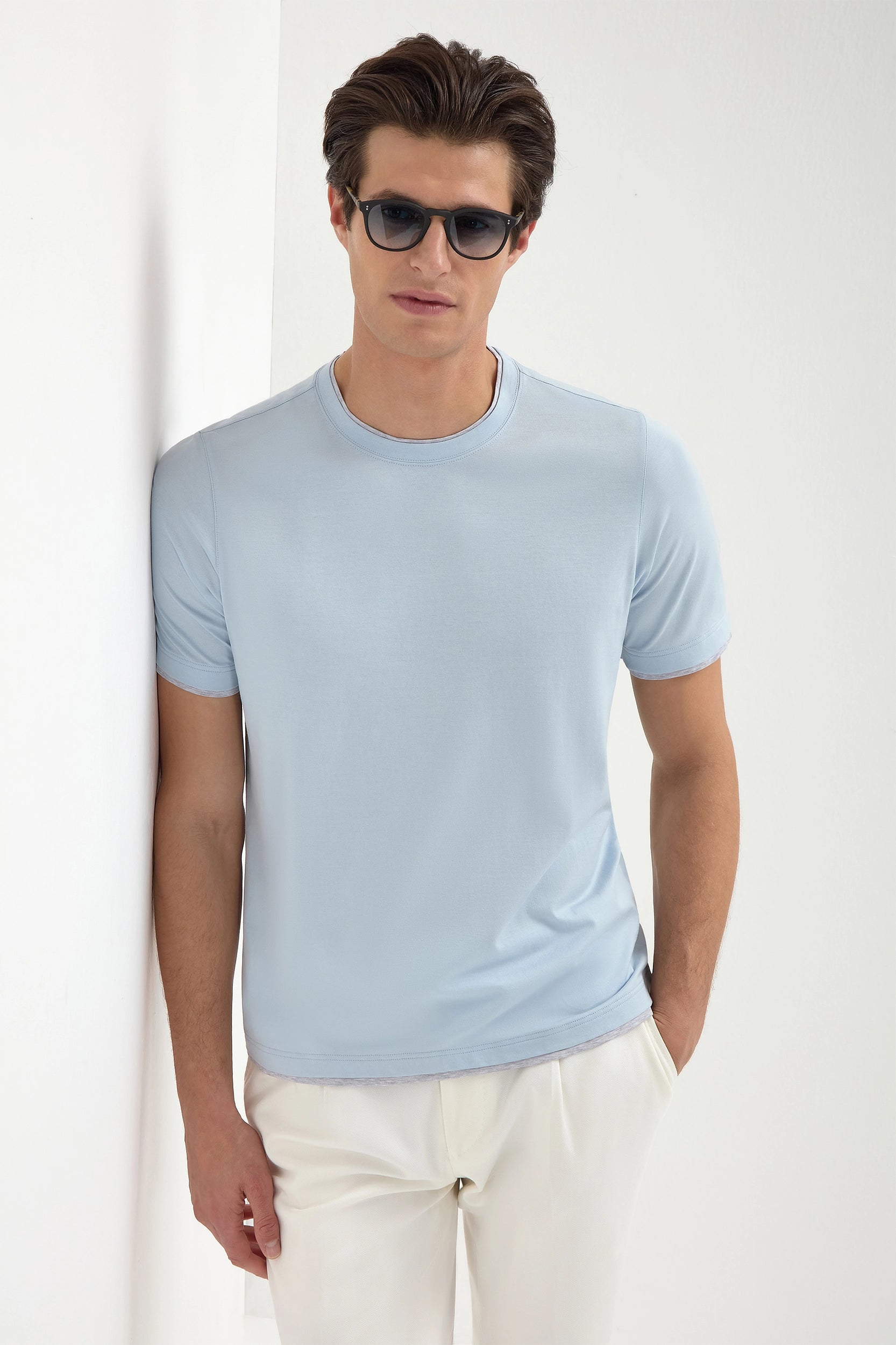 Pini Parma Light Blue Cotton Spread-Collar Shirt