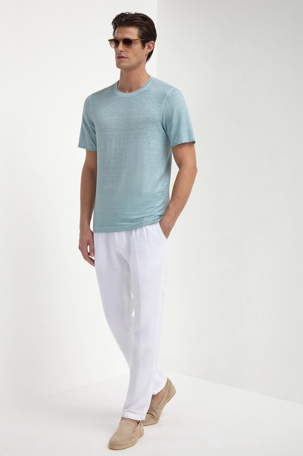 T-shirt azzurro chiaro in lino - Made in Italy
