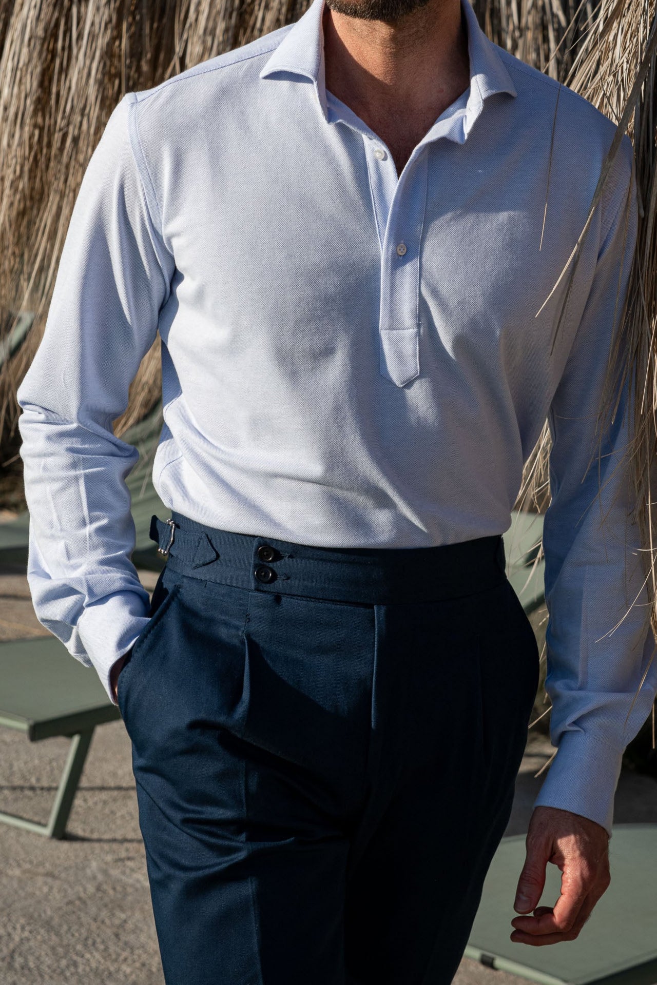 Light blue jersey popover shirt Made in Italy - Main Image