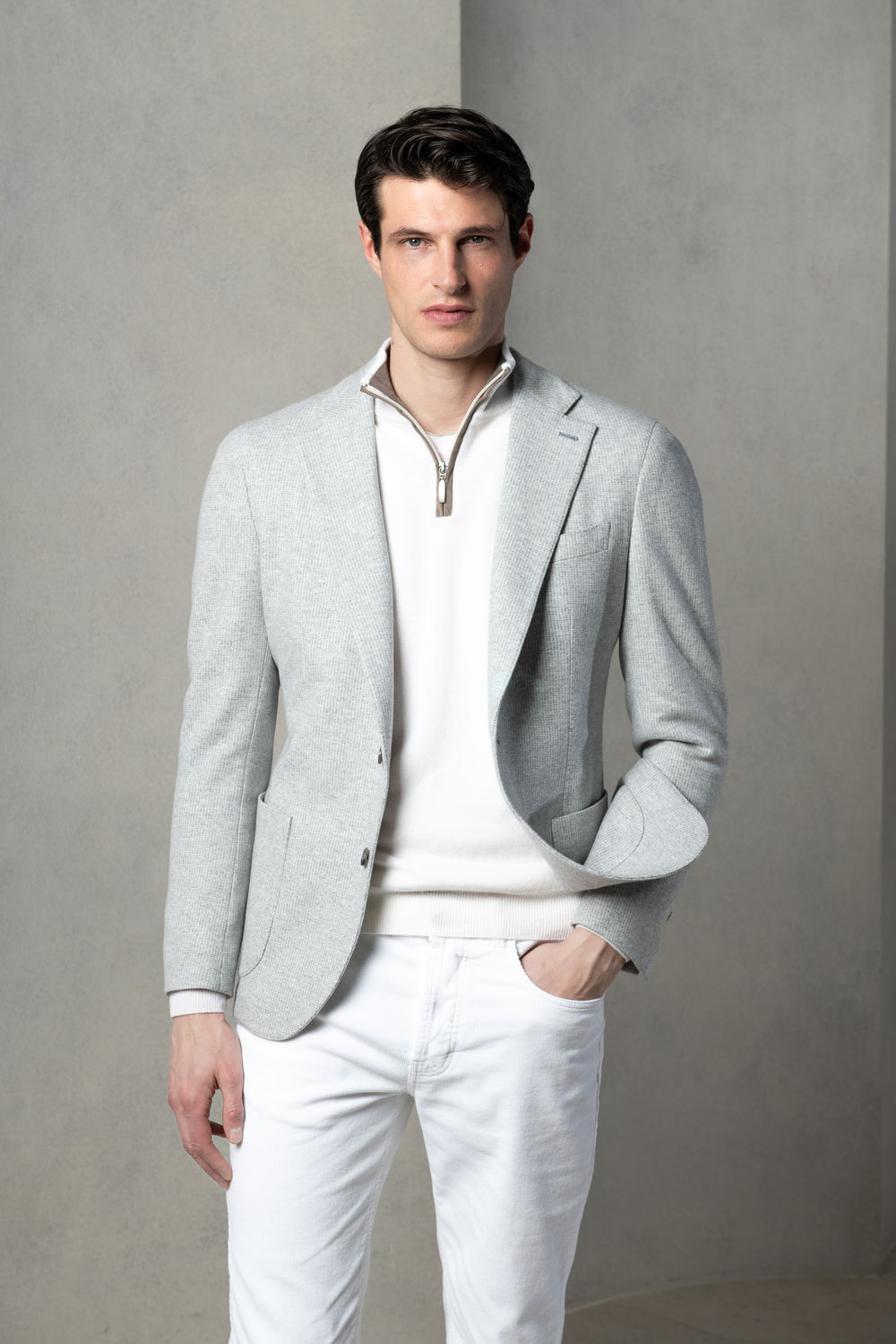 Veste en jersey gris clair à motif pied-de-poule - Made in Italy