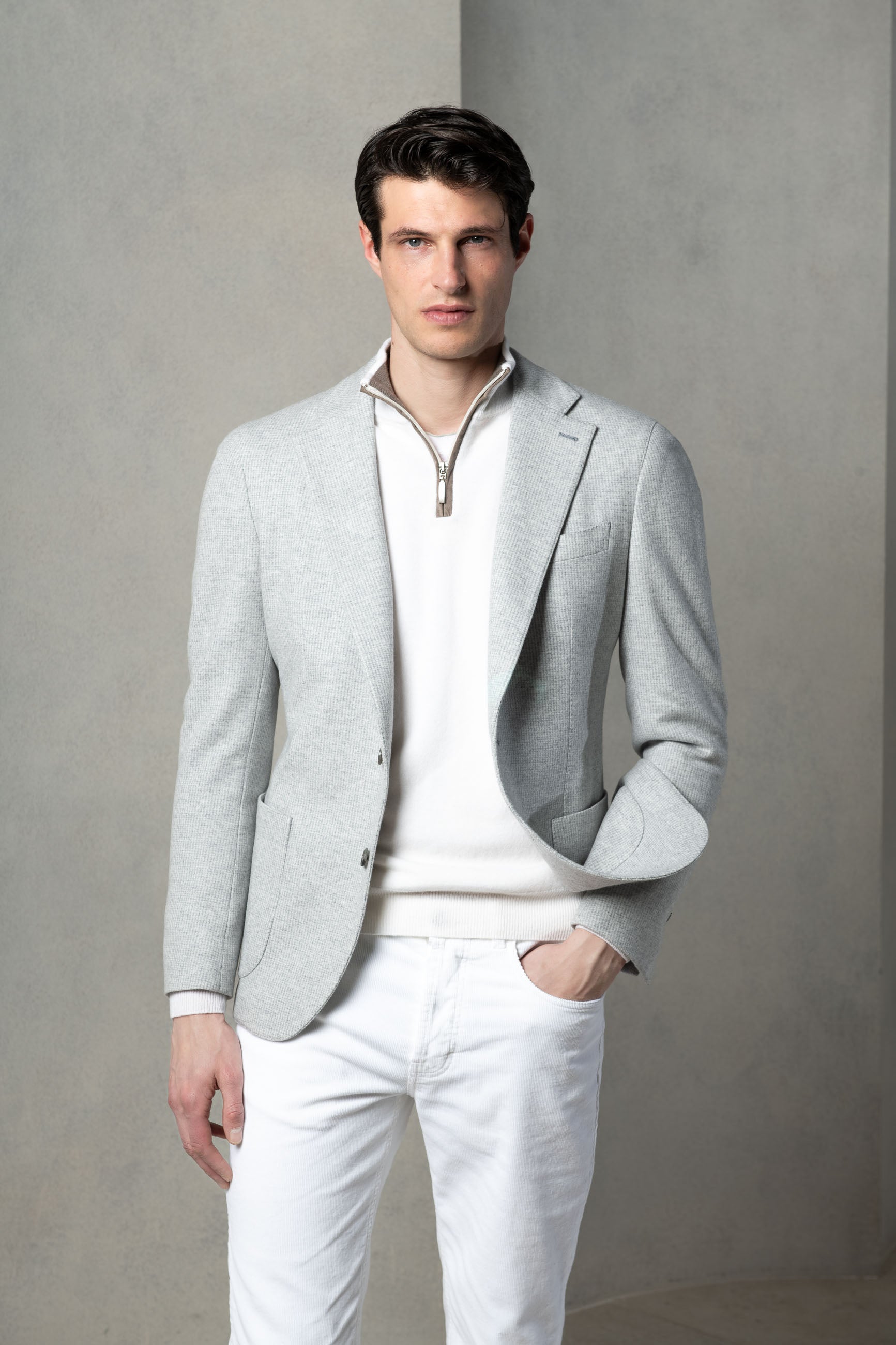 Veste en jersey gris clair à motif pied-de-poule - Made in Italy