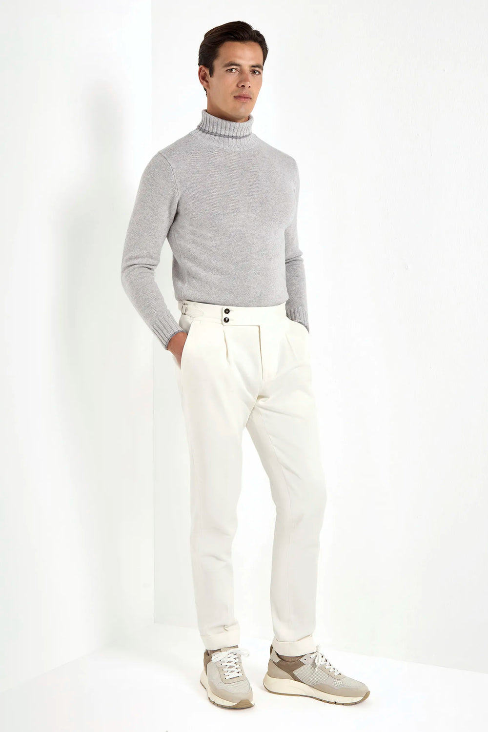 light grey wool turtleneck, italian style, made in italy, fine wool turtleneck, luxury wool sweater, elegant winter knitwear, refined menswear turtleneck, premium italian sweater, versatile layering turtleneck, tailored wool turtleneck, breathable winter sweater, soft wool knitwear, upscale wool sweater, italian craftsmanship turtleneck, polished winter knit, classic light grey turtleneck, timeless italian sweater, sophisticated wool knit, cozy winter wool sweater, lightweight wool turtleneck