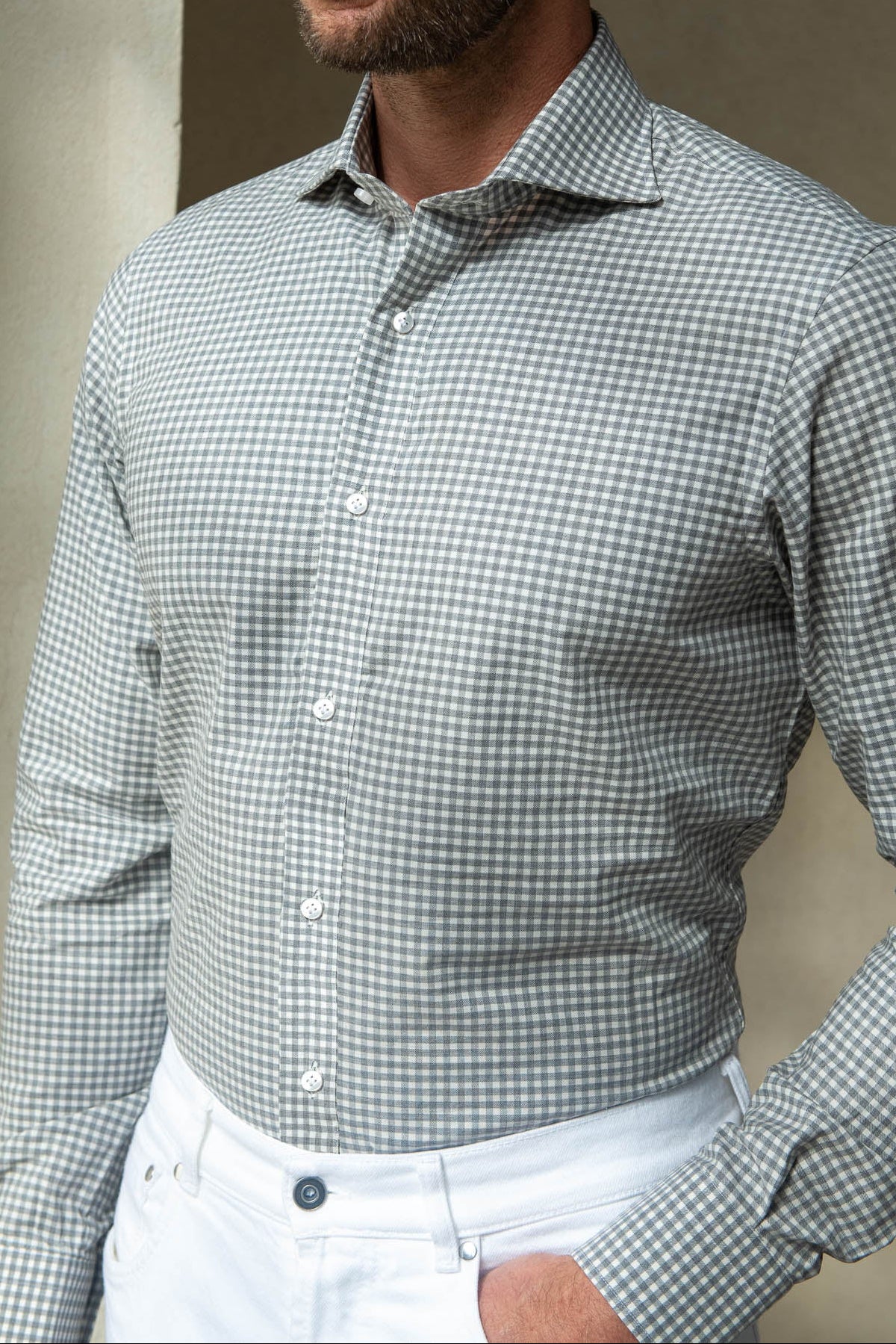 Camicia grigio chiaro a quadretti vichy - Made In Italy