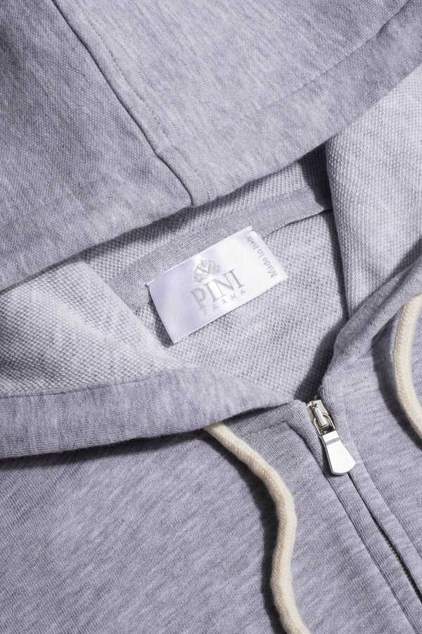 Felpa con cappuccio grigio chiaro Leisure Full Zip - Made in Italy