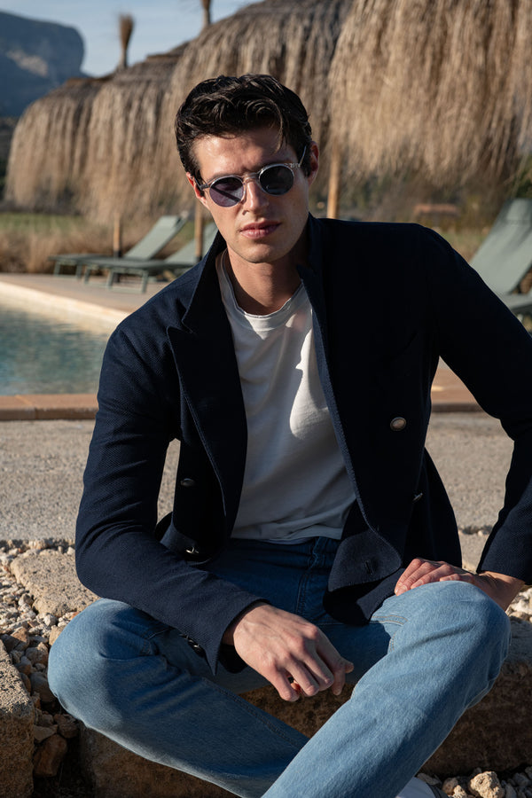 Navy Jersey Jacket, Double Breasted Jersey Jacket, Blue Navy Jersey Jacket, Veste en jersey bleu marine, Veste en jersey à double boutonnage, Veste en jersey bleu marine, Giacca in jersey navy, giacca in jersey doppiopetto, giacca in jersey blu navy,