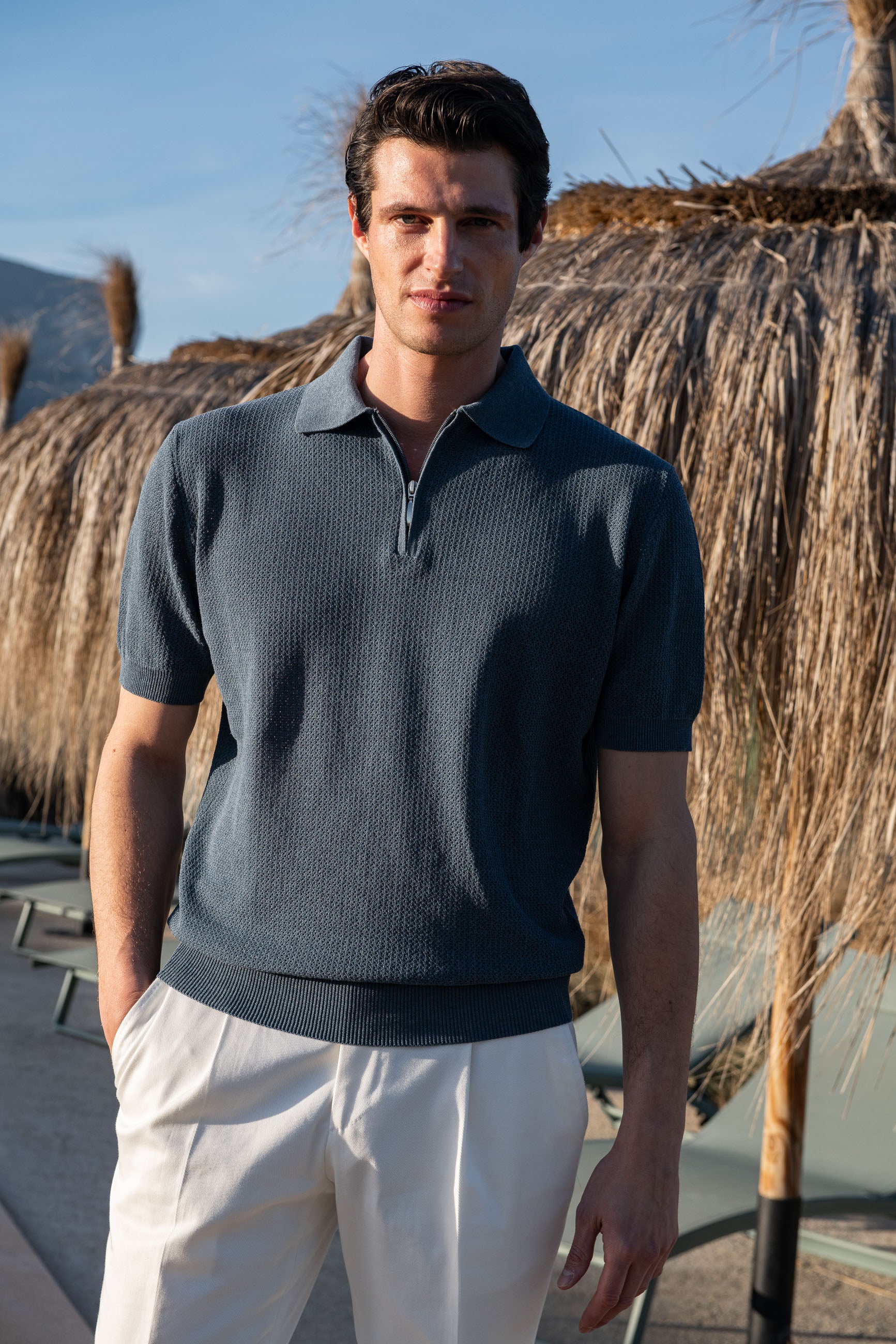 Blue ocean cotton polo zip, polo with zip, blue ocean polo with zip, textured cotton polo with zip, Polo en coton bleu océan avec fermeture éclair, polo avec fermeture éclair, polo bleu océan avec fermeture éclair, polo en coton texturé avec fermeture éclair, Polo in cotone blu oceano con zip, polo con zip, polo blu oceano con zip, polo in cotone testurizzato con zip,
