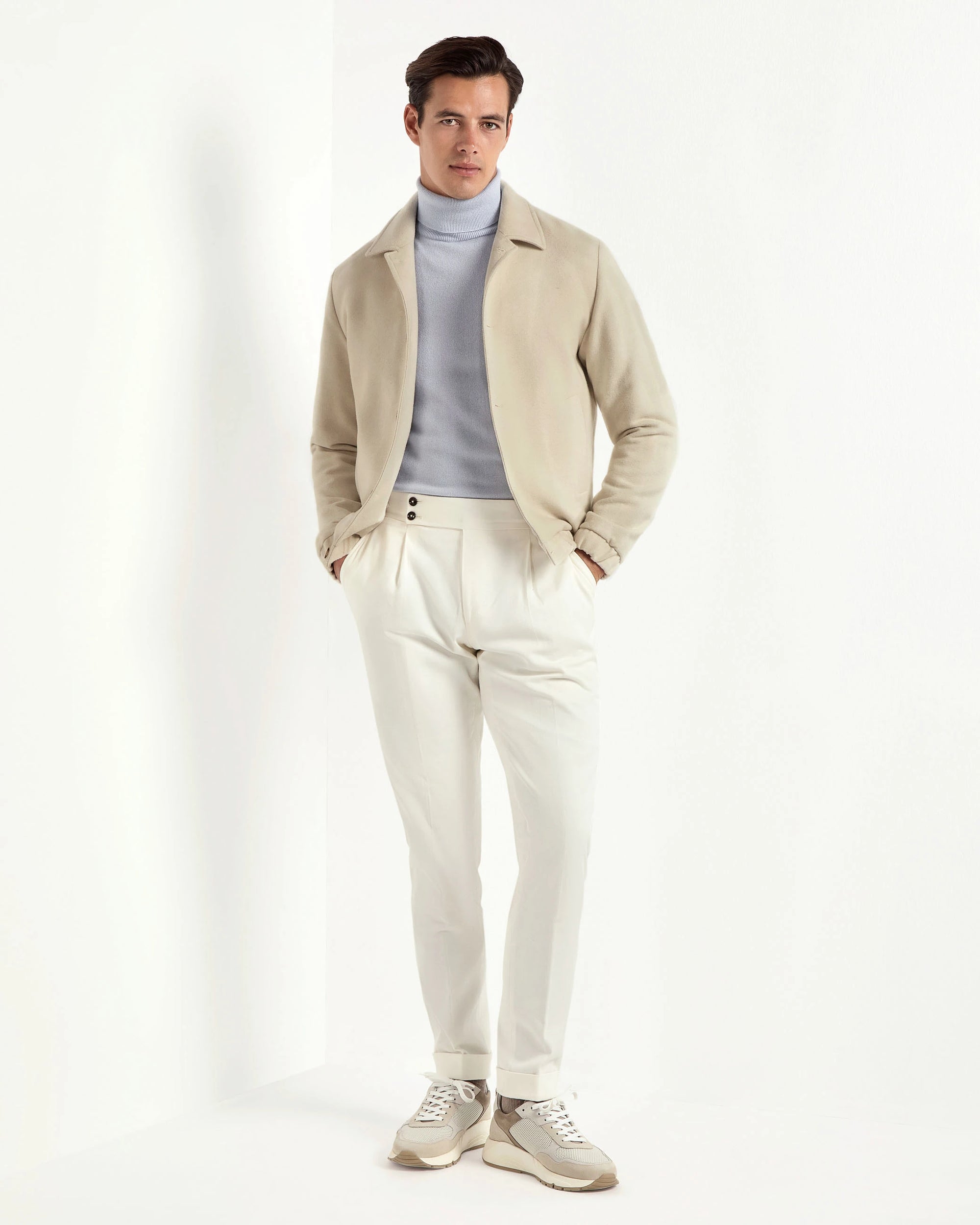 off-white bomber jacket, italian style, made in italy, luxury bomber jacket, elegant menswear jacket, refined casual jacket, premium italian outerwear, versatile bomber, tailored bomber jacket, soft fabric bomber, upscale men's bomber, italian craftsmanship jacket, polished casual outerwear, classic off-white bomber, timeless italian jacket, contemporary bomber design, stylish men's bomber, high-quality bomber jacket, modern italian bomber, sophisticated casual jacket