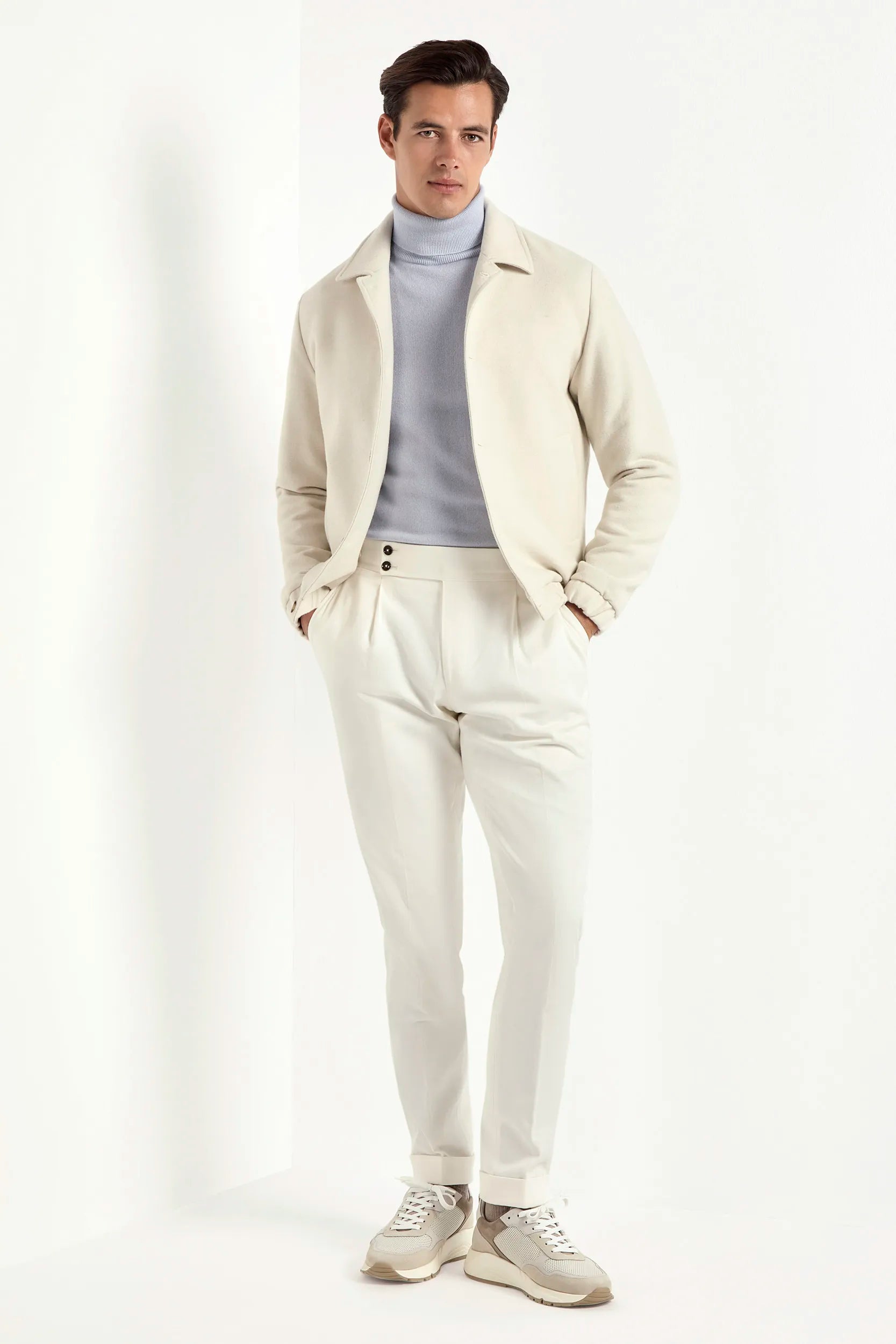off-white bomber jacket, italian style, made in italy, luxury bomber jacket, elegant menswear jacket, refined casual jacket, premium italian outerwear, versatile bomber, tailored bomber jacket, soft fabric bomber, upscale men's bomber, italian craftsmanship jacket, polished casual outerwear, classic off-white bomber, timeless italian jacket, contemporary bomber design, stylish men's bomber, high-quality bomber jacket, modern italian bomber, sophisticated casual jacket