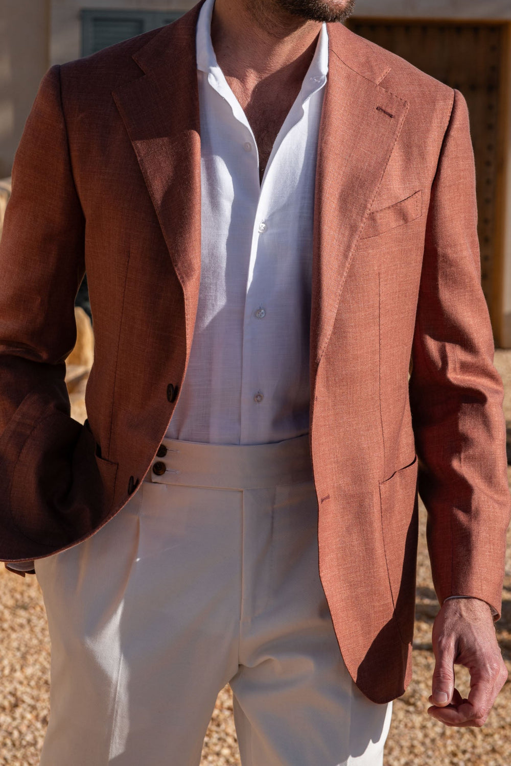 Rusty wool linen and silk jacket - Made in Italy