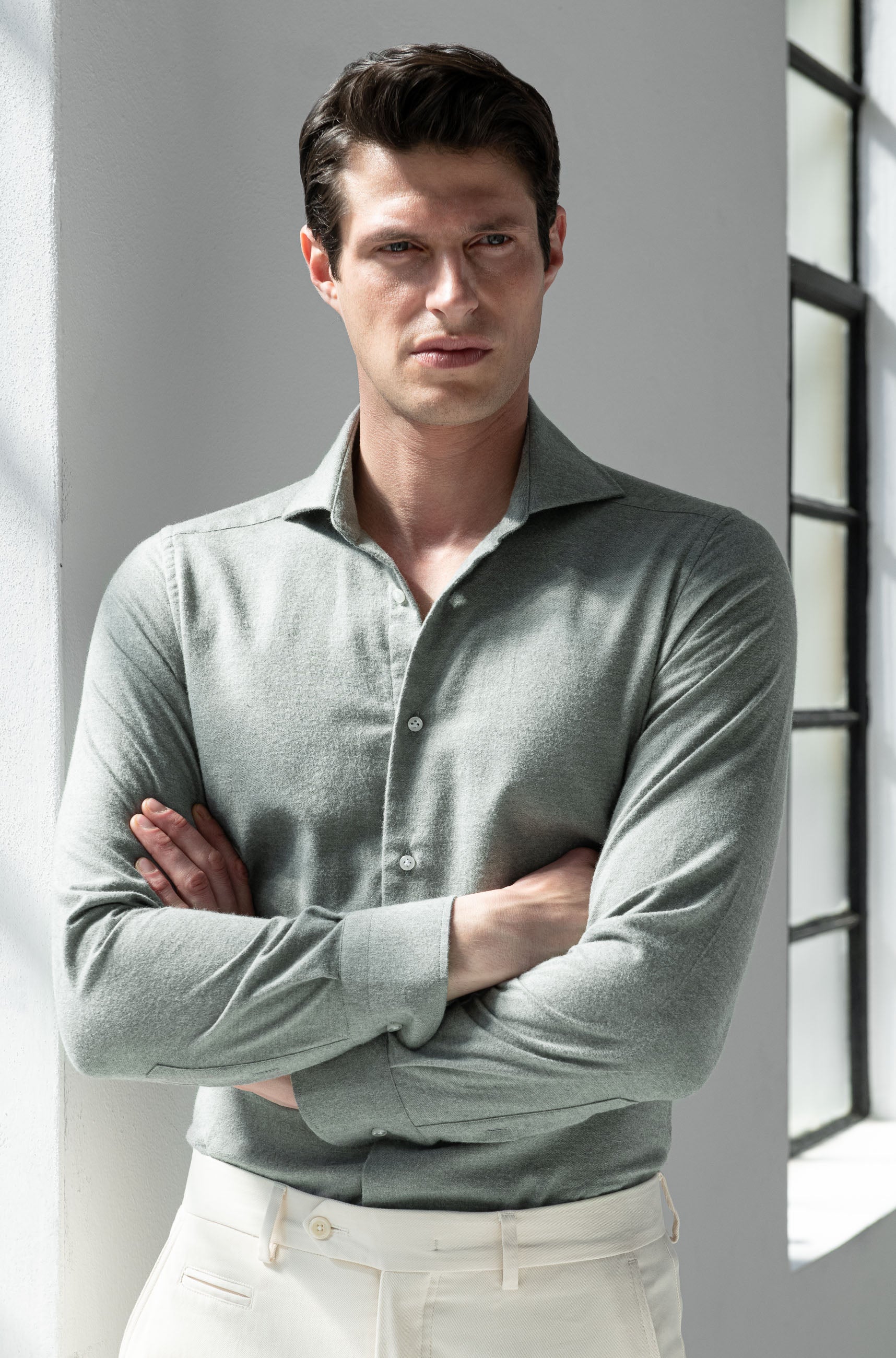 Sage cashmere and cotton shirt