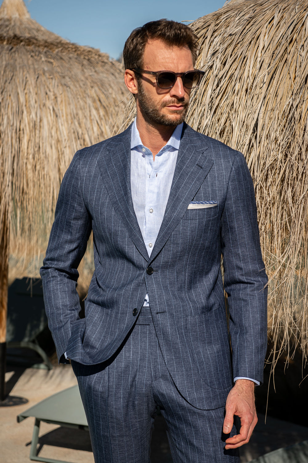 Blue Denim color Suit, Blue Denim striped wool suit, striped suit, blue denim summer wool suit, Abito colore blu denim, abito in lana a righe blu denim, abito a righe, abito estivo in lana blu denim, Costume couleur denim bleu, costume de laine rayé denim bleu, costume rayé, costume de laine d'été denim bleu,
