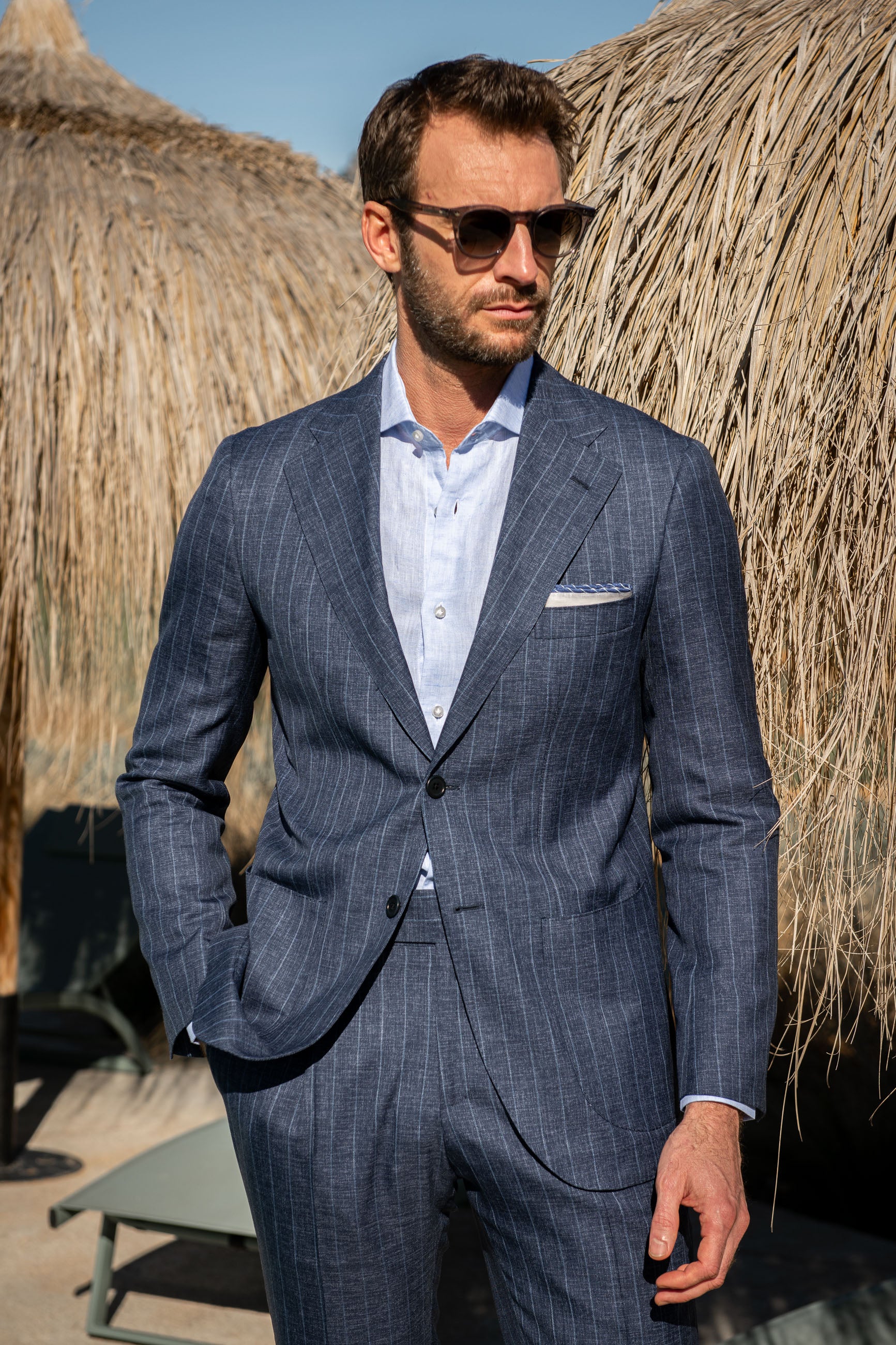 Blue Denim color Suit, Blue Denim striped wool suit, striped suit, blue denim summer wool suit, Abito colore blu denim, abito in lana a righe blu denim, abito a righe, abito estivo in lana blu denim, Costume couleur denim bleu, costume de laine rayé denim bleu, costume rayé, costume de laine d'été denim bleu,