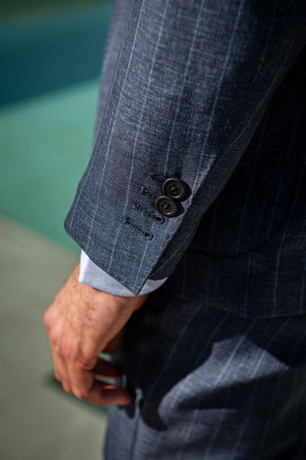 Blue Denim color Suit, Blue Denim striped wool suit, striped suit, blue denim summer wool suit, Abito colore blu denim, abito in lana a righe blu denim, abito a righe, abito estivo in lana blu denim, Costume couleur denim bleu, costume de laine rayé denim bleu, costume rayé, costume de laine d'été denim bleu,