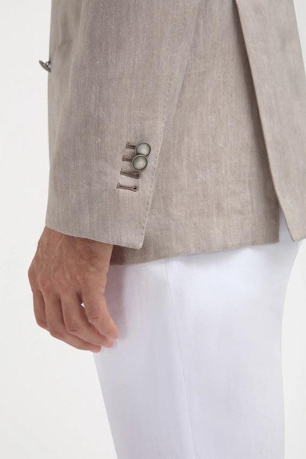 Taupe herringbone double breasted jacket - Made in Italy