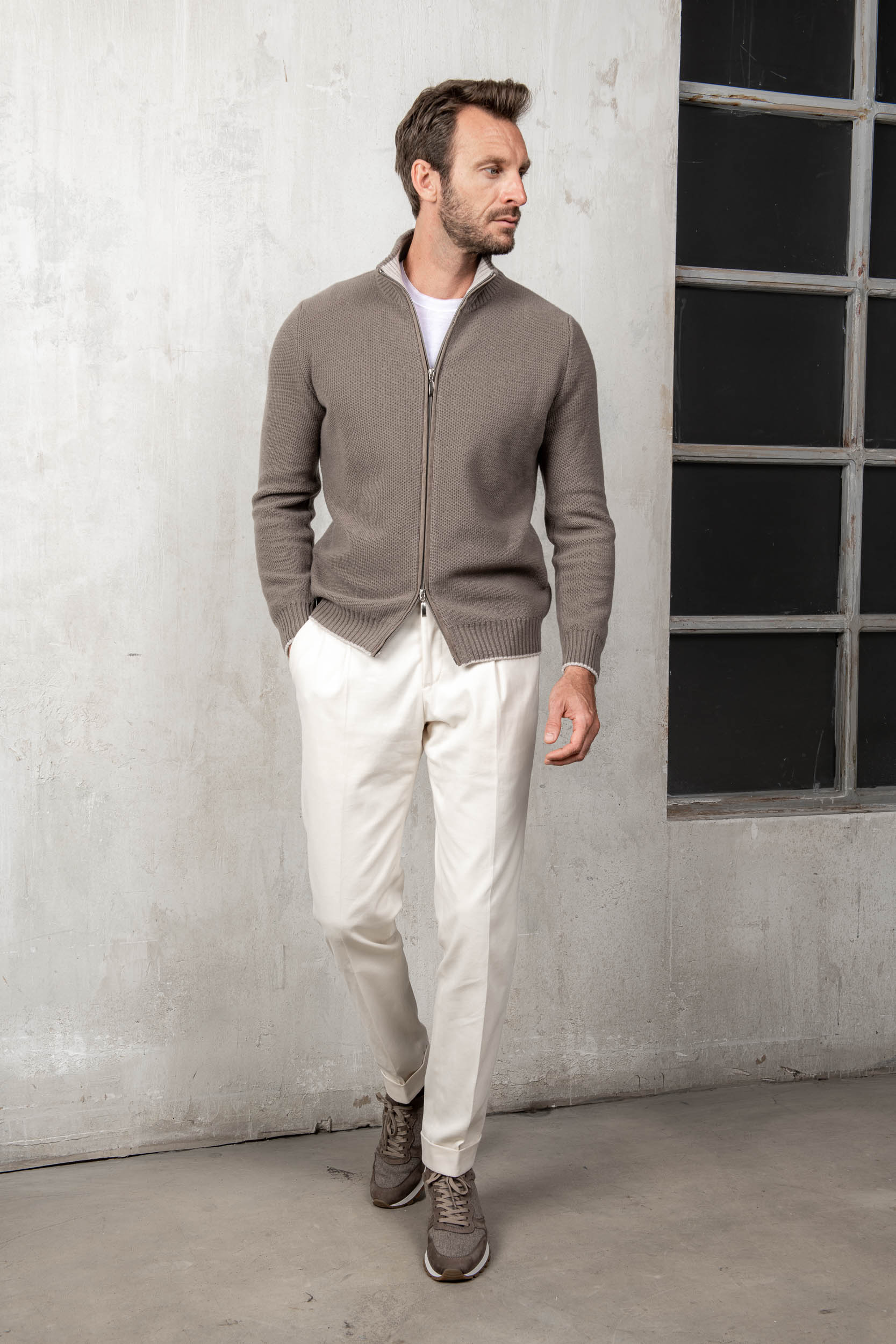 taupe full zip, honeycomb full zip, full zip sweater taupe