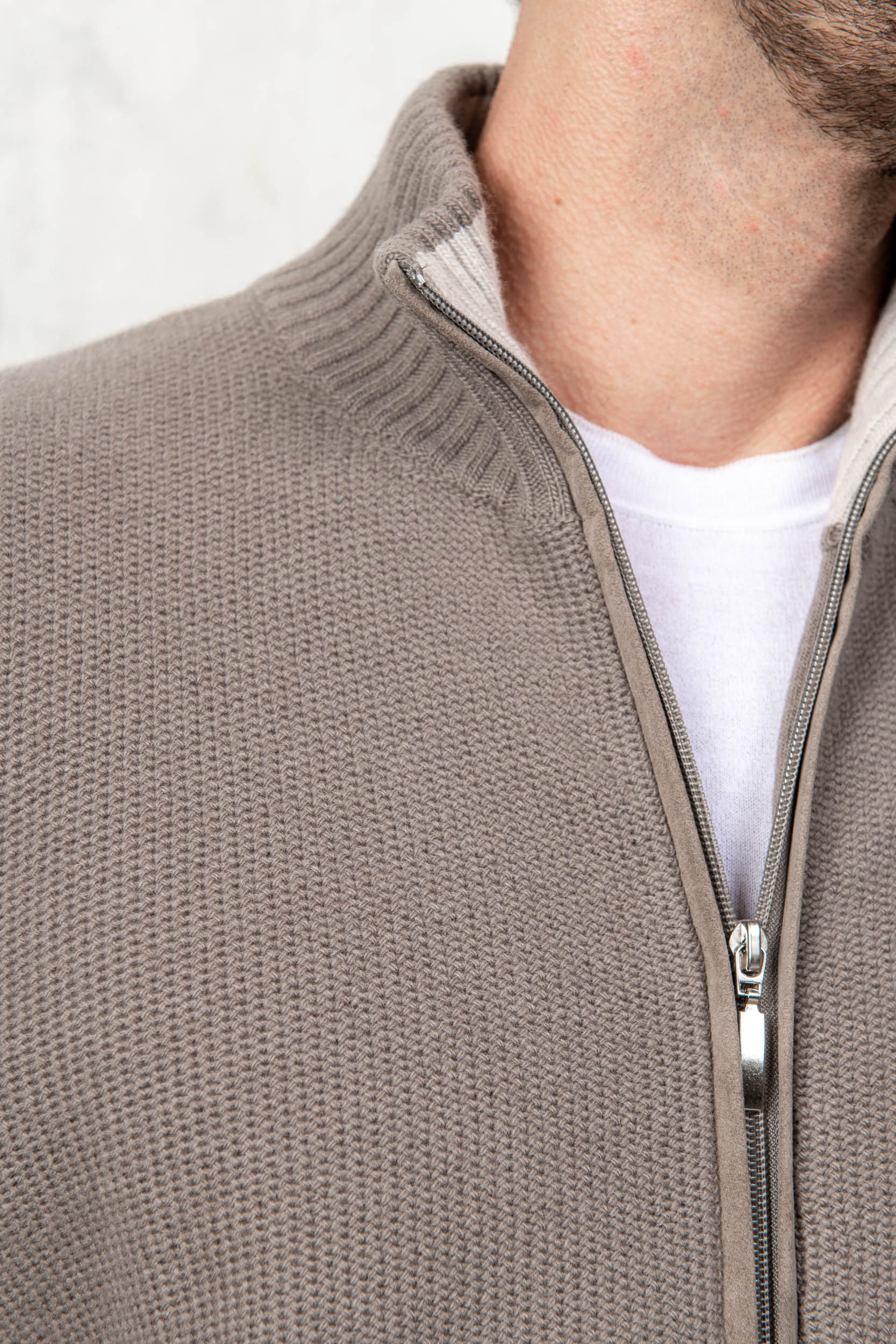 taupe full zip, honeycomb full zip, full zip sweater taupe