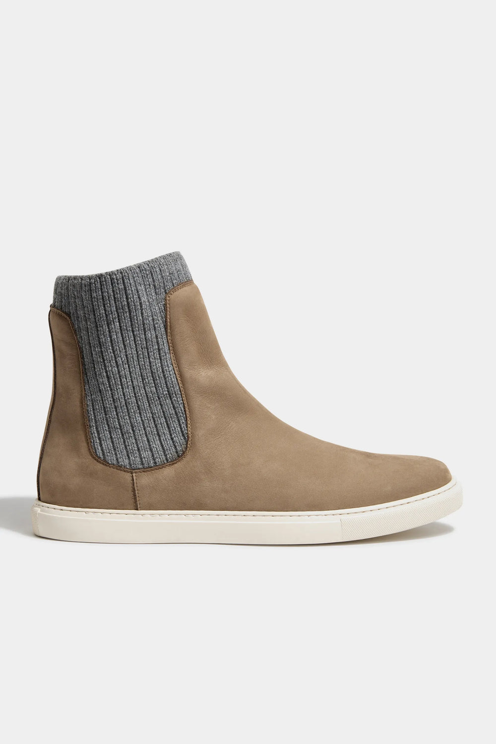 Stivaletto Chelsea taupe con inserto in maglia - Made in Italy