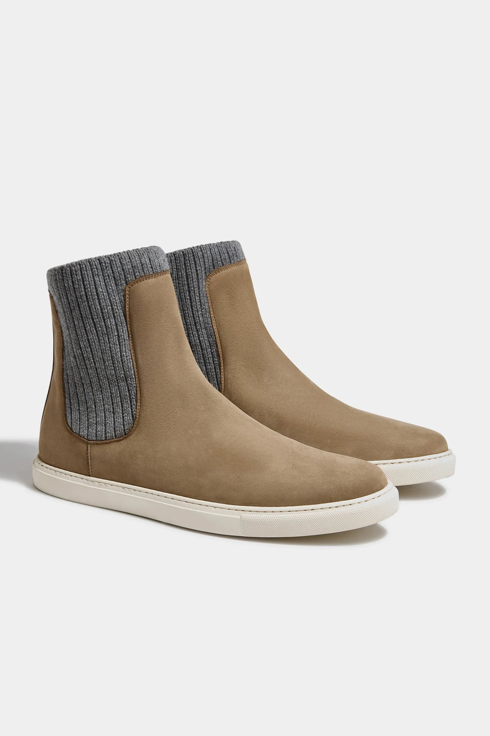 Stivaletto Chelsea taupe con inserto in maglia - Made in Italy