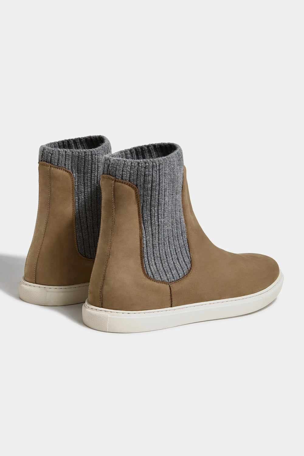 Stivaletto Chelsea taupe con inserto in maglia - Made in Italy