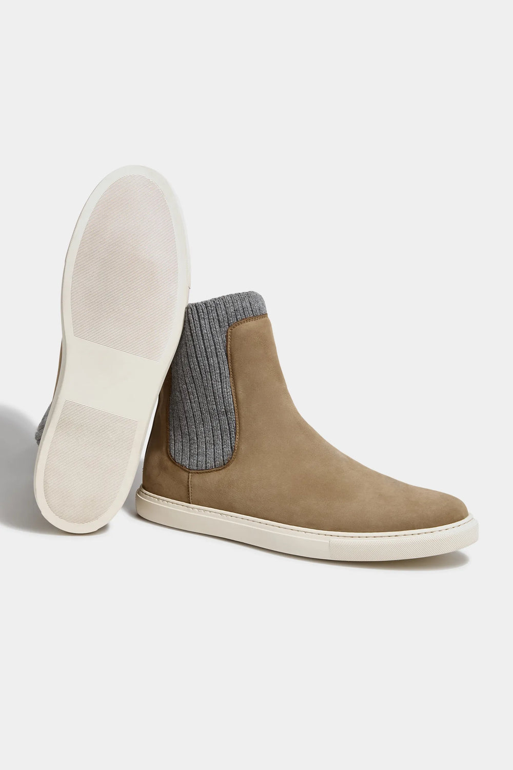Stivaletto Chelsea taupe con inserto in maglia - Made in Italy