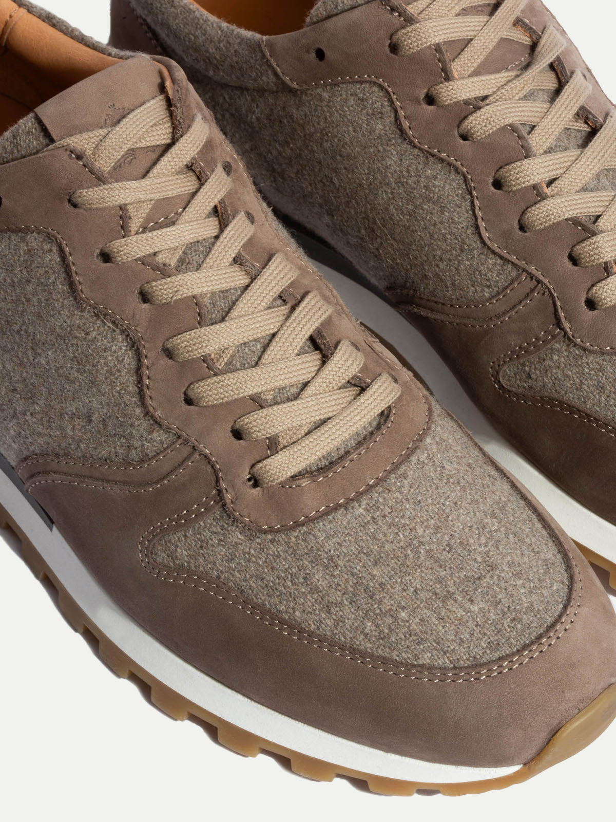Taupe suede and flannel runners - Made In Italy