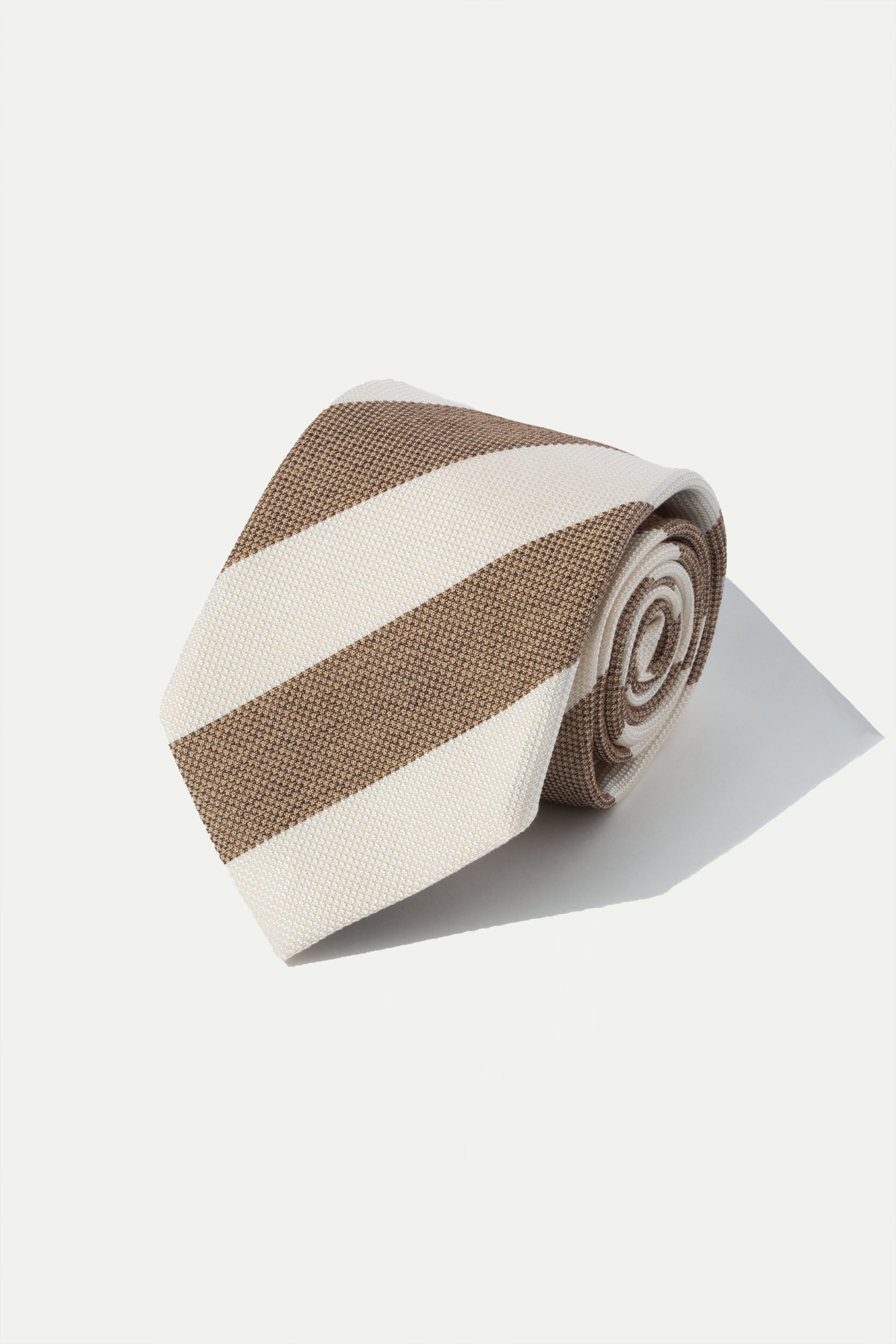 Taupe striped silk tie - Made In Italy