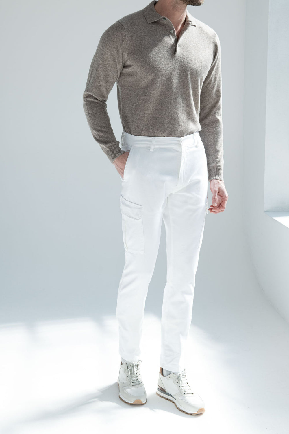 Off-white stretch canvas cargo - Made in Italy