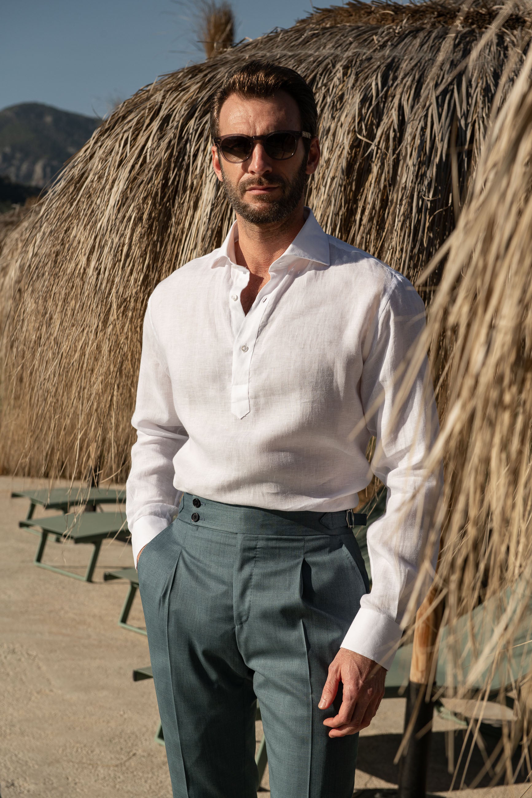 White linen popover shirt - Made in Italy