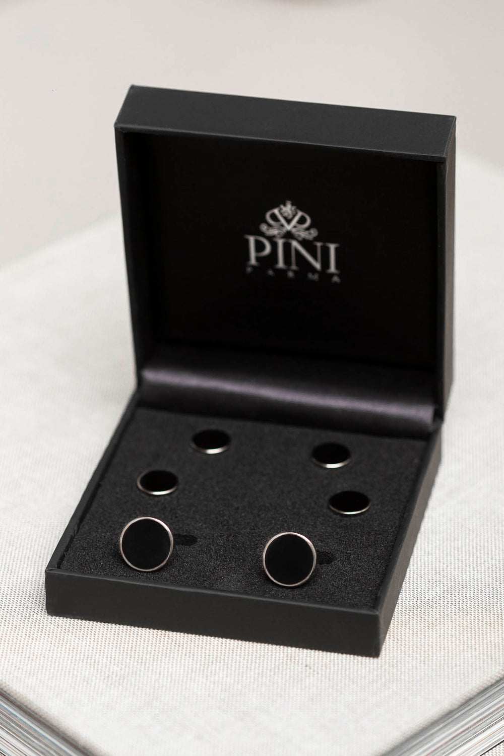 Ensemble de boutons de manchette et boutons de chemise noirs - Made in Italy