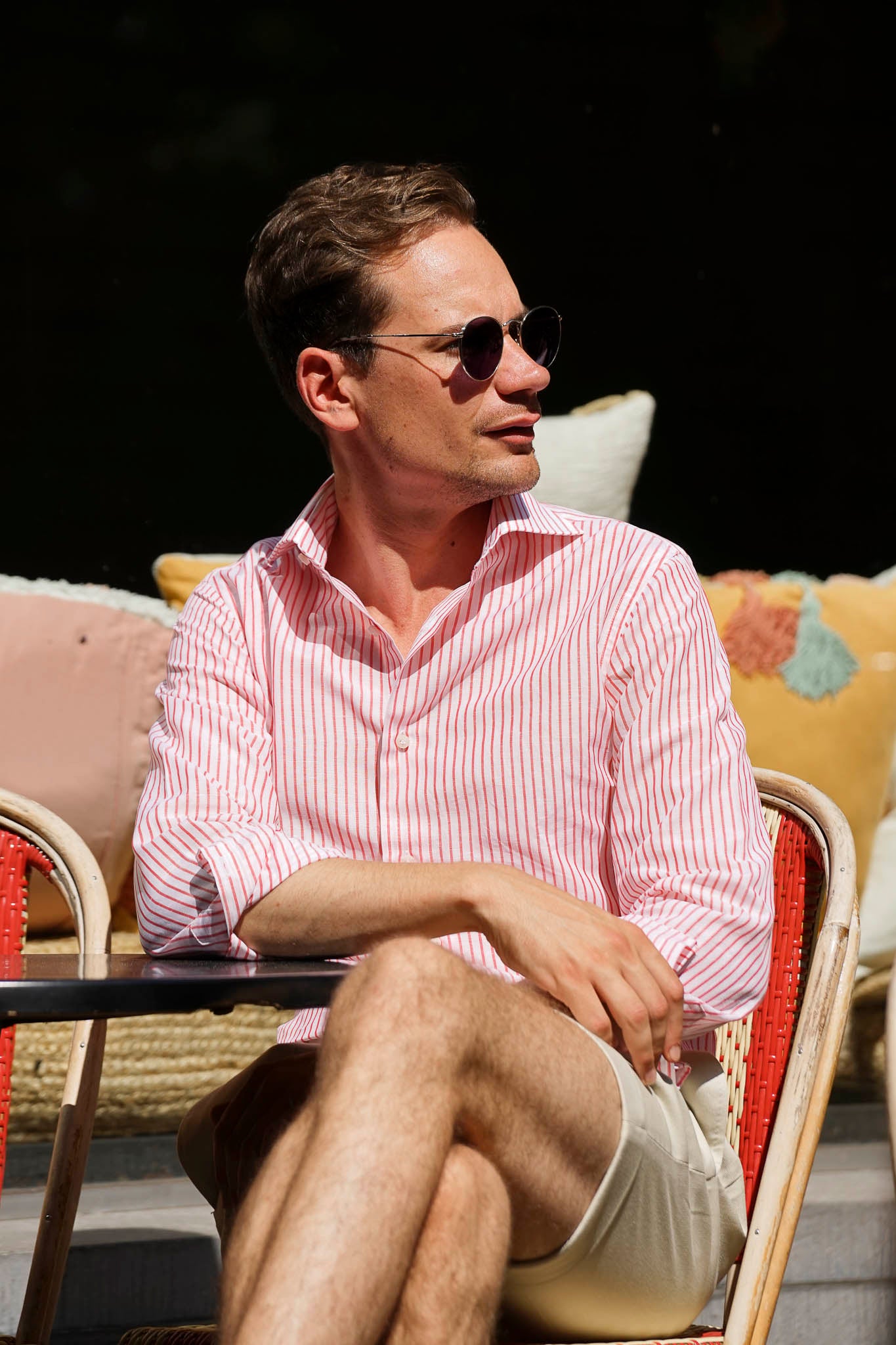 Red linen and cotton Striped Shirt - Made in Italy