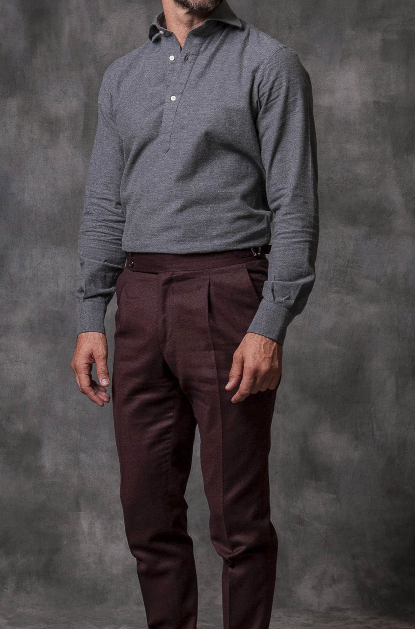 Grey Popover Shirt - Flannel Touch - Made in Italy