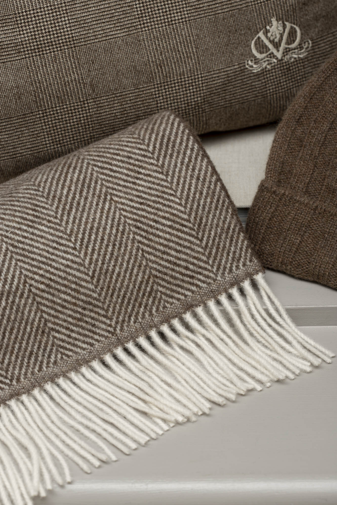 BROWN HERRINGBONE SCARF - Made in Italy