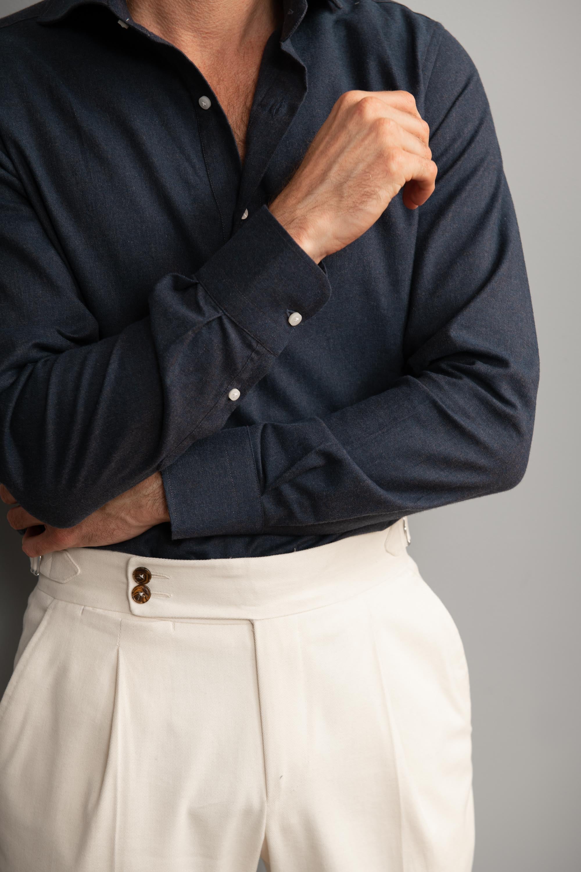 Blue Popover Shirt - Flannel Touch - Made in Italy