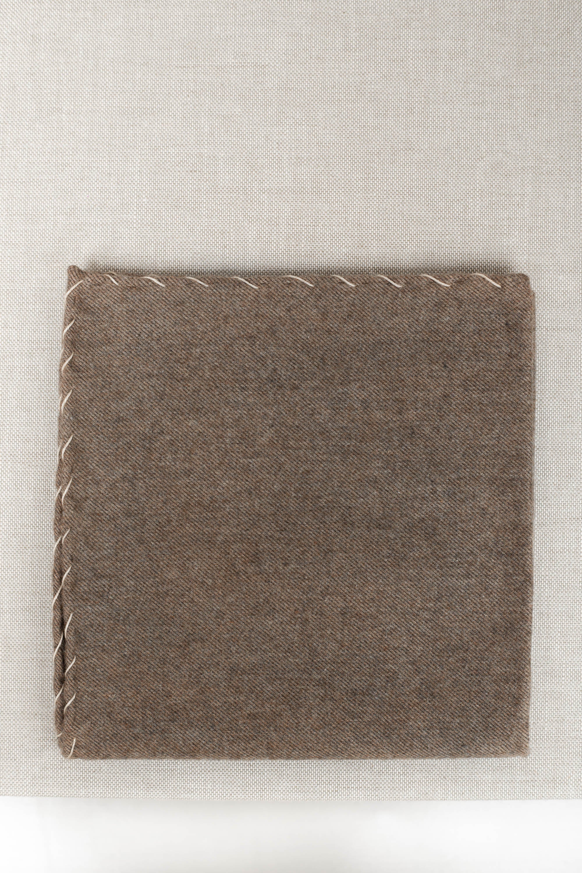 Taupe flannel cotton pocket square with beige edges - Made in Italy