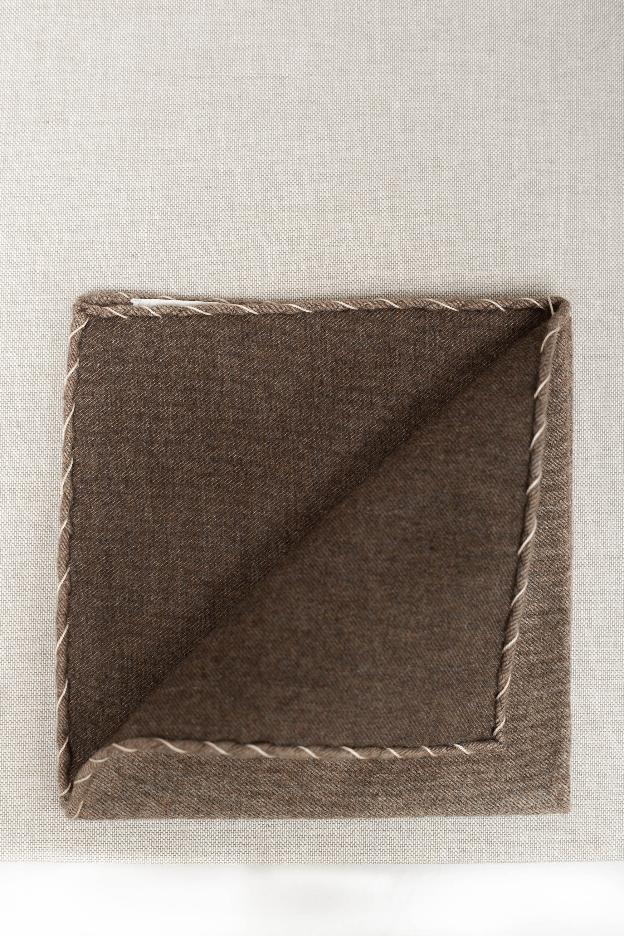Taupe flannel cotton pocket square with beige edges - Made in Italy