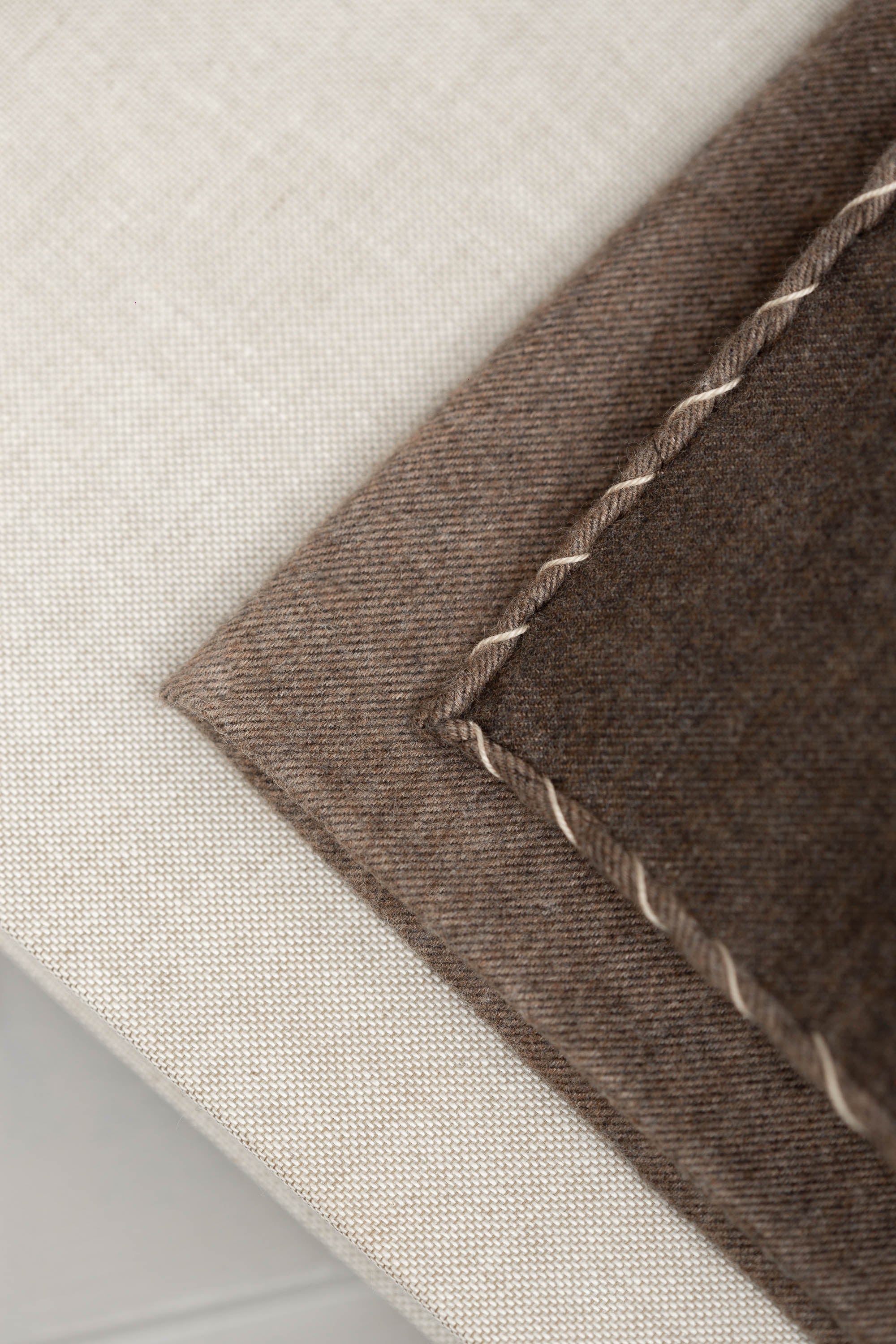 Taupe flannel cotton pocket square with beige edges - Made in Italy