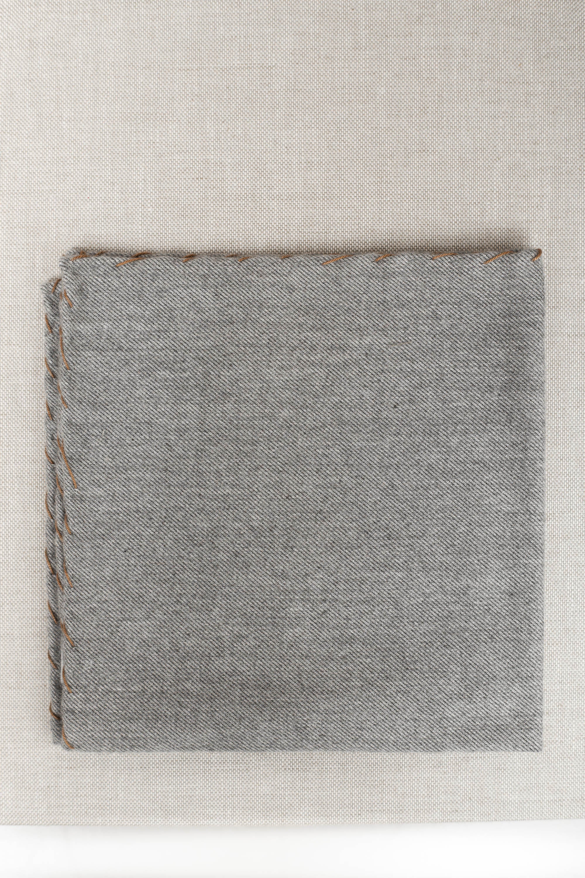 Grey flannel cotton pocket square with cognac edges - Made in Italy