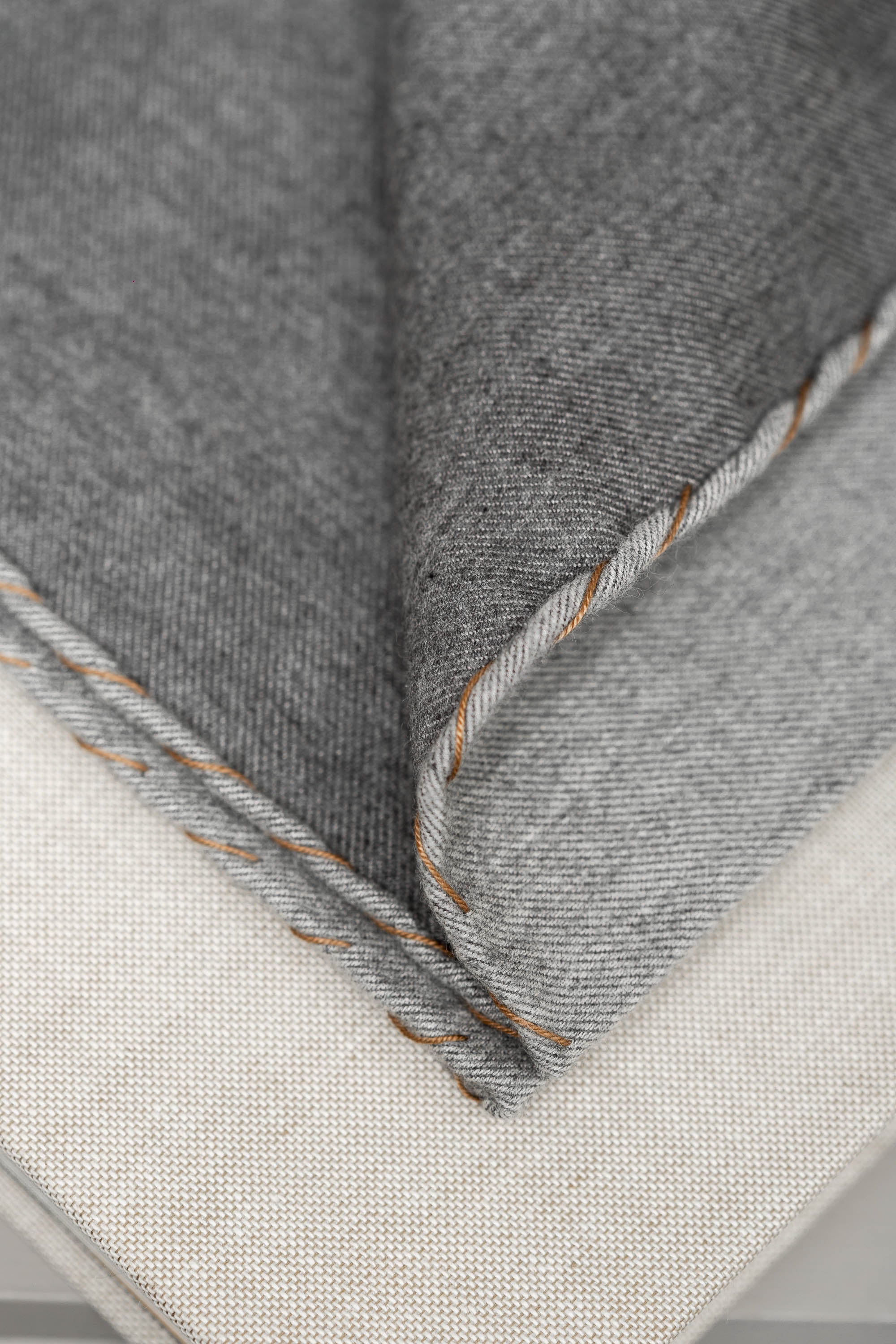 Grey flannel cotton pocket square with cognac edges - Made in Italy