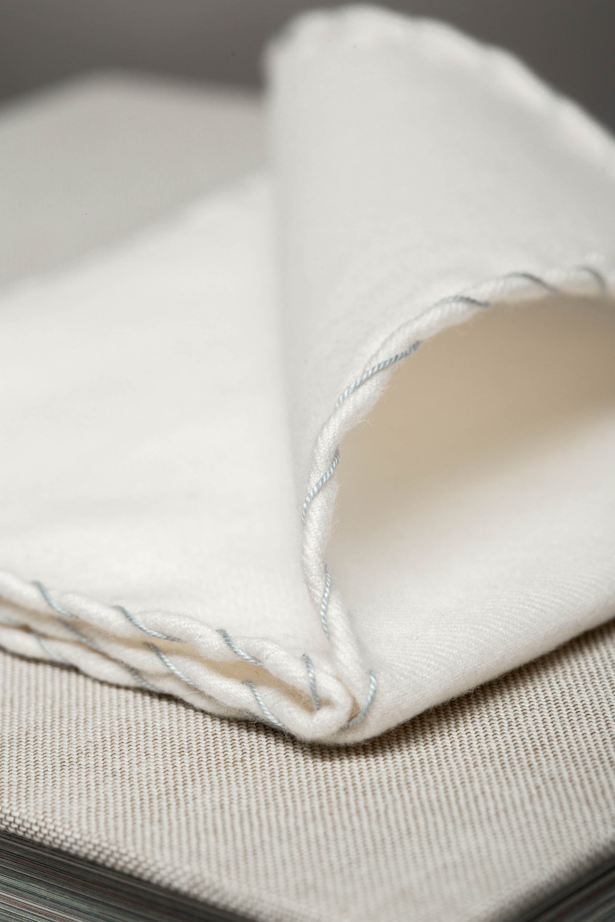 White flannel cotton pocket square with grey edges - Made in Italy