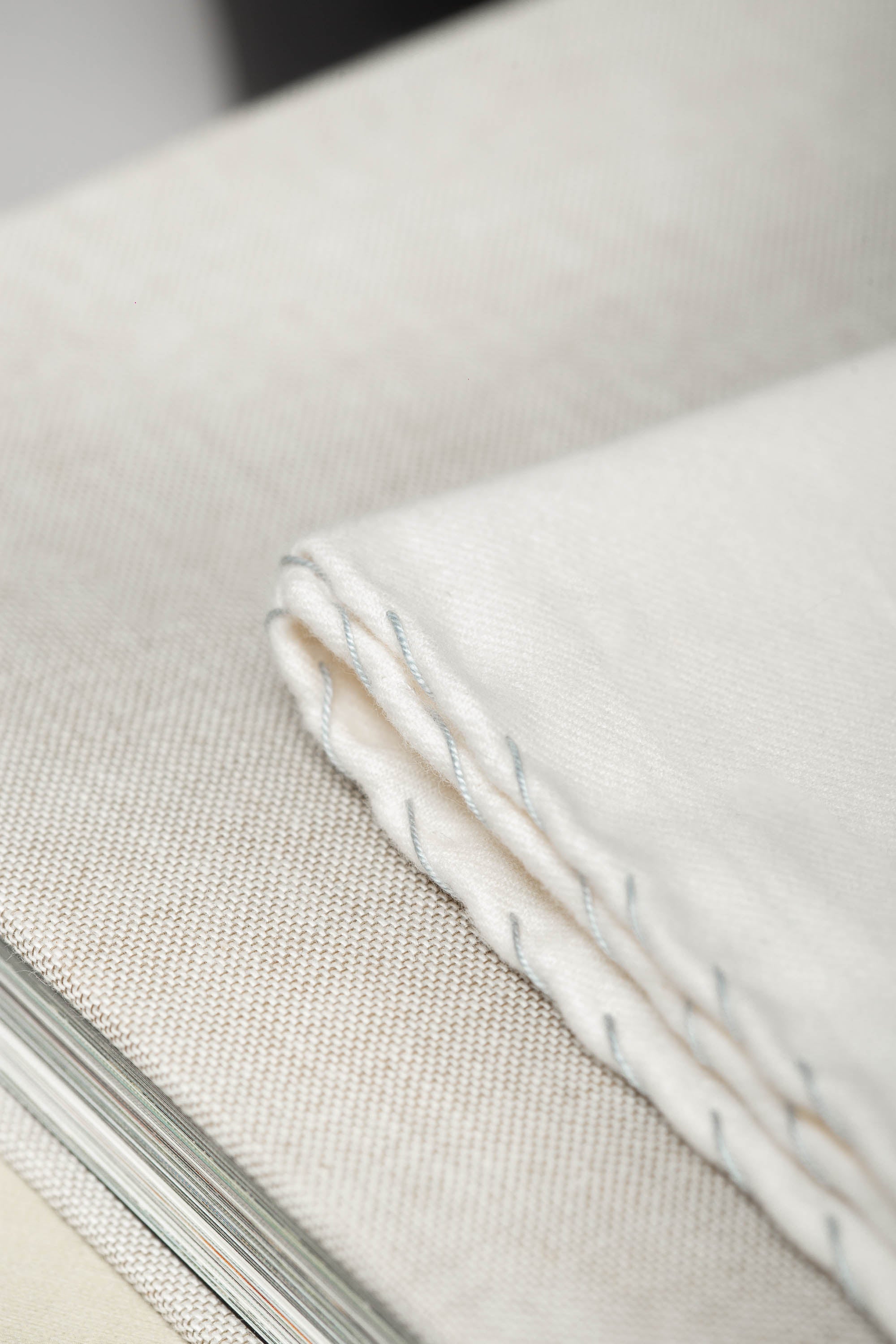 White flannel cotton pocket square with grey edges - Made in Italy