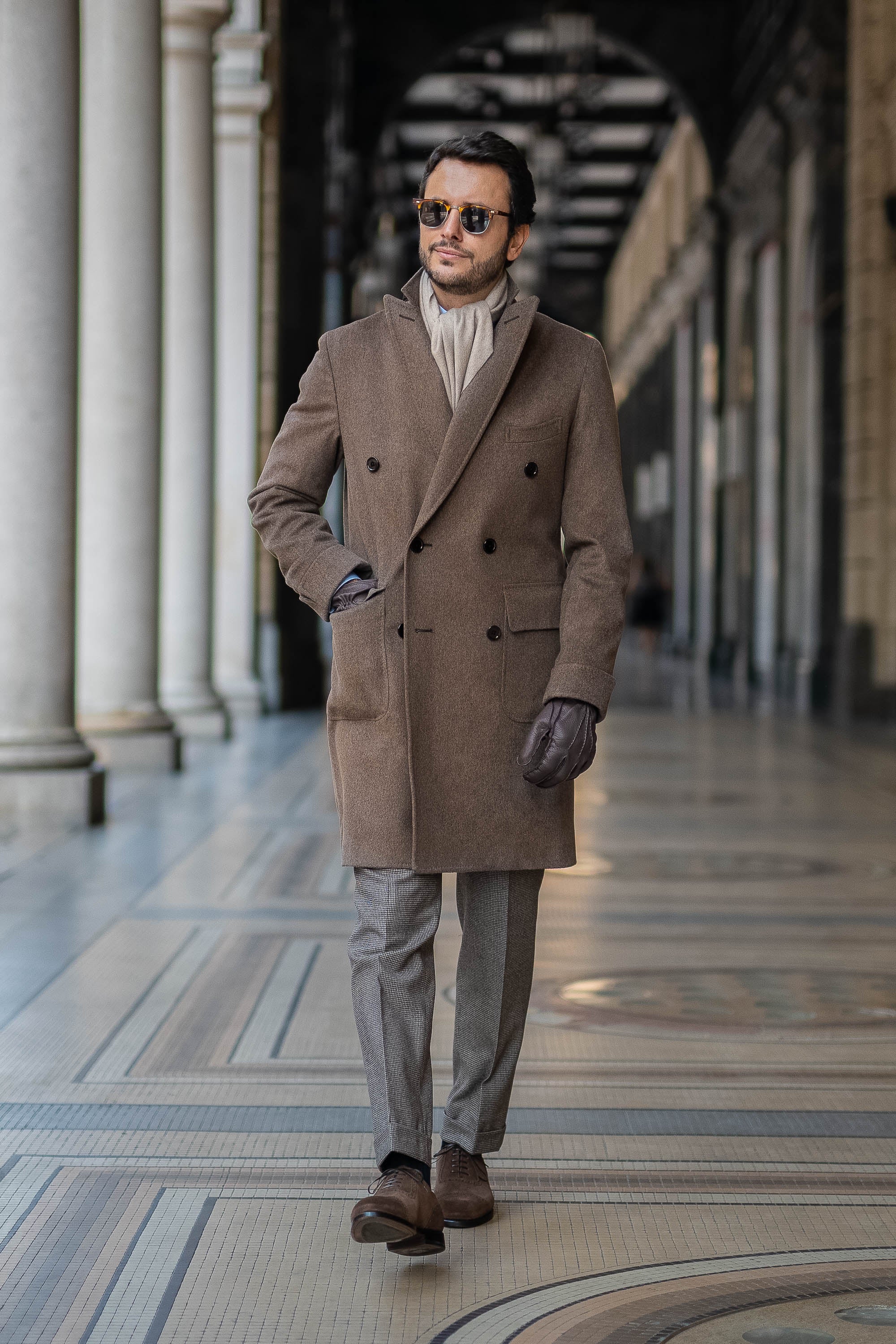 Taupe polo coat in Loro Piana wool – Made in Italy