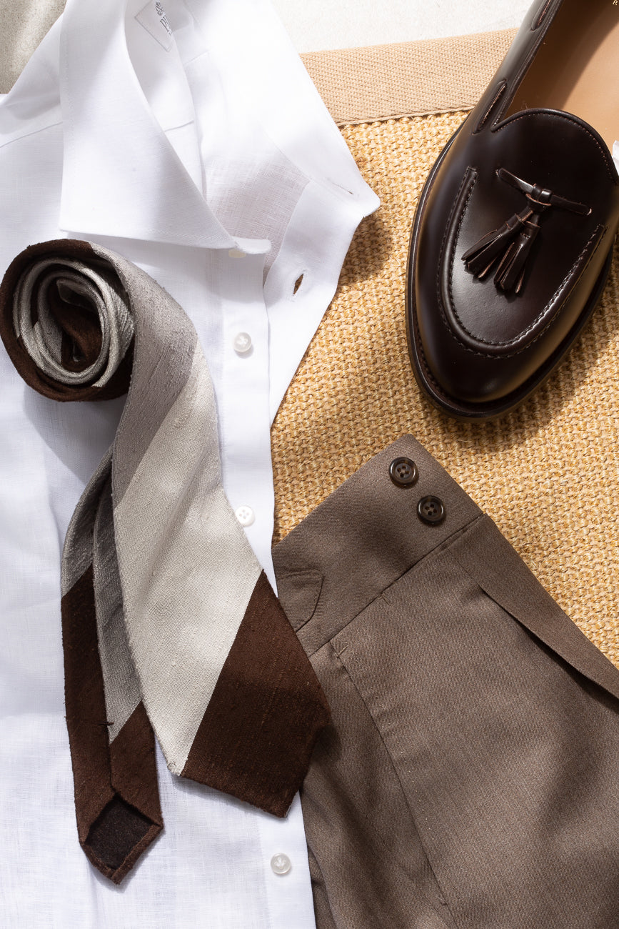 Grey and brown shantung tie - Hand Made In Italy