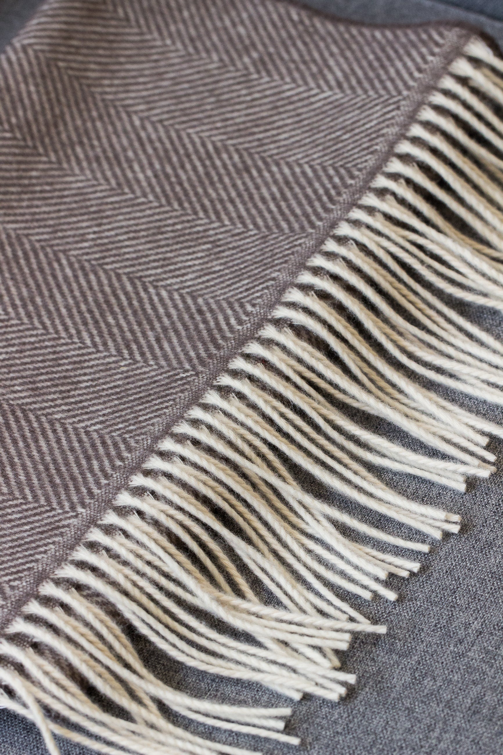 BROWN HERRINGBONE SCARF - Made in Italy