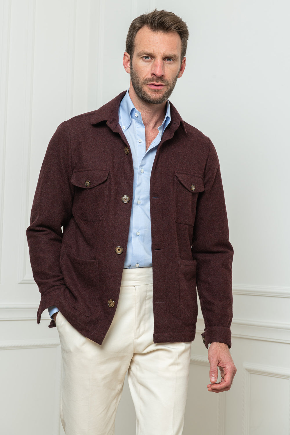 Field Jacket bordeaux in flanella Super 180'S – Made in Italy
