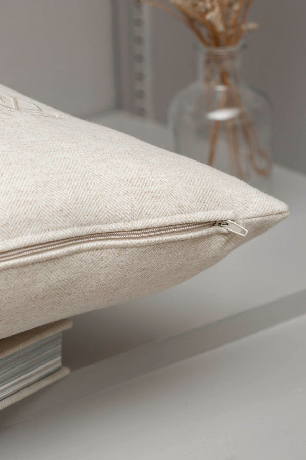 Cuscino beige in lana a spina di pesce - Made in Italy