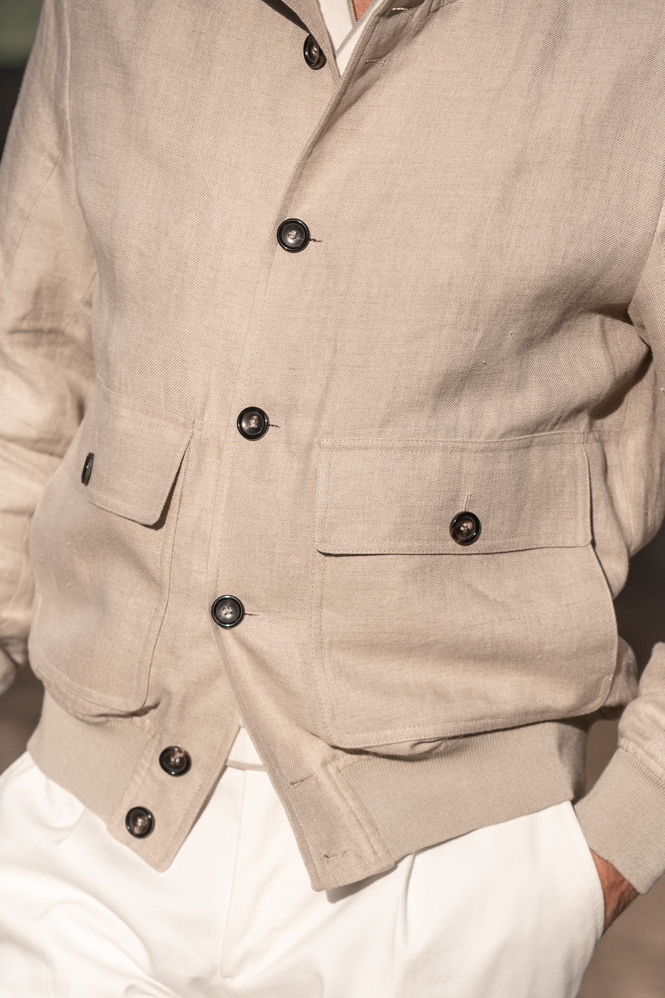 Beige linen bomber jacket – Made in Italy