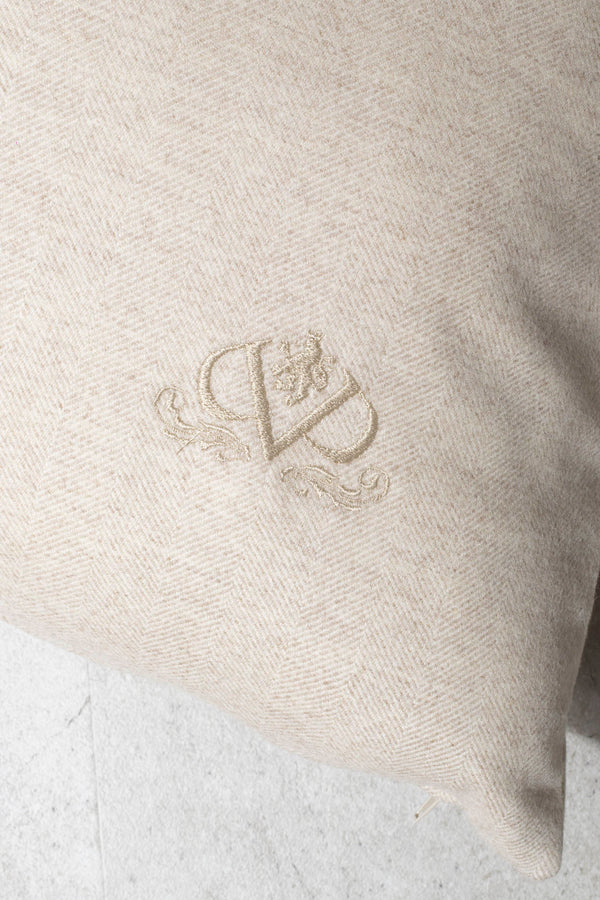 Cuscino beige in lana a spina di pesce - Made in Italy