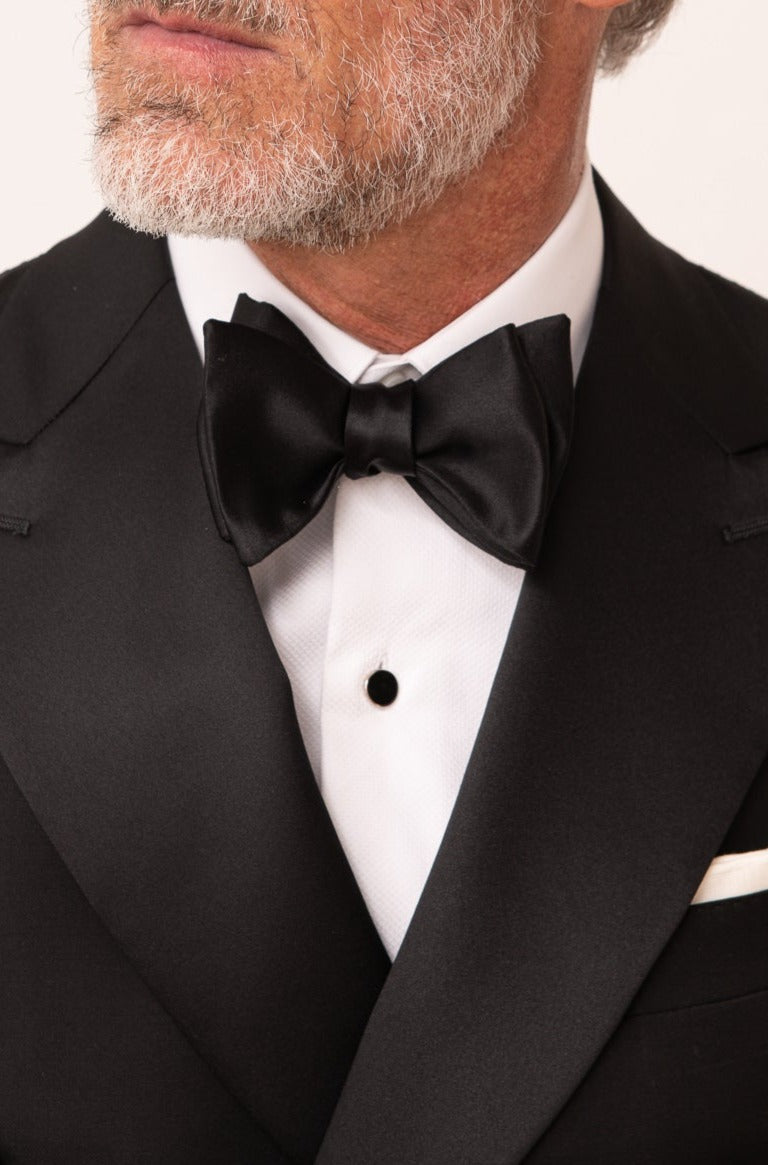 Papillon nero in seta con fiocco da annodare - Made in Italy
